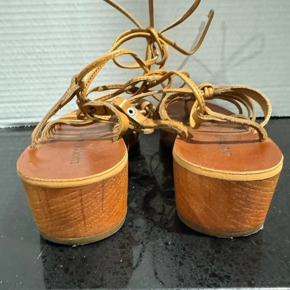 Lucky  Brand Gladiator Colette tan leather tie up calf studs platform wedge US6 - Picture 3 of 6